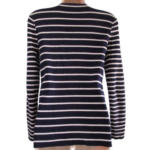 Lauren Ralph Lauren Navy White Stripe V Neck Button Up Cardigan Ladies S/P EUC - Picture 2 of 16